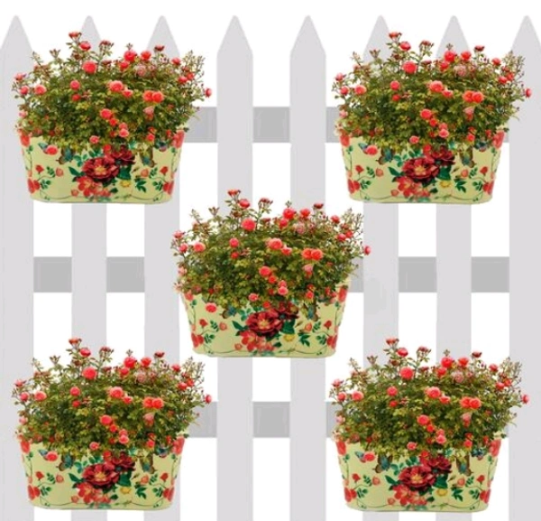 COPPER AART Light Yellow printed Rectangle Hanging Metal Pot Holder With Detachable Double Hooks Set of 5 - Free Size, Light Yellow, Metal, Set of 5, Rectangle